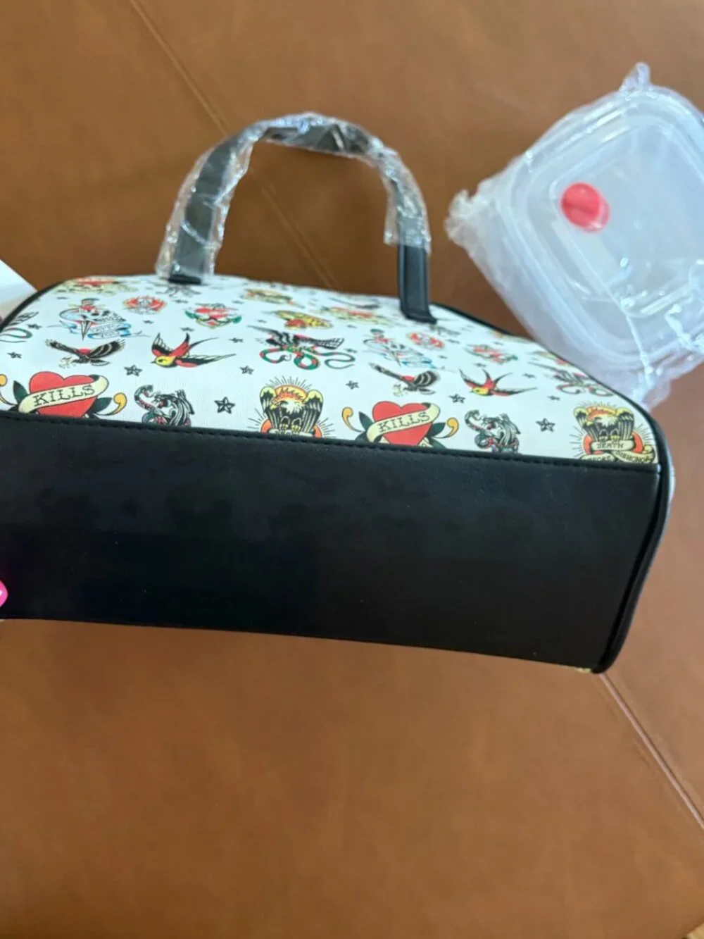 Ed Hardy White Tattoo-Print Insulated Crossbody Lunch Tote Bag NWT back 2 school